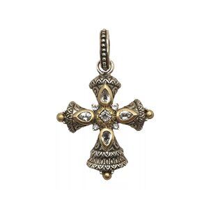 Barbara Bixby 18k Yellow Gold & 925 Sterling White Topaz Cross Pendant Enhancer
